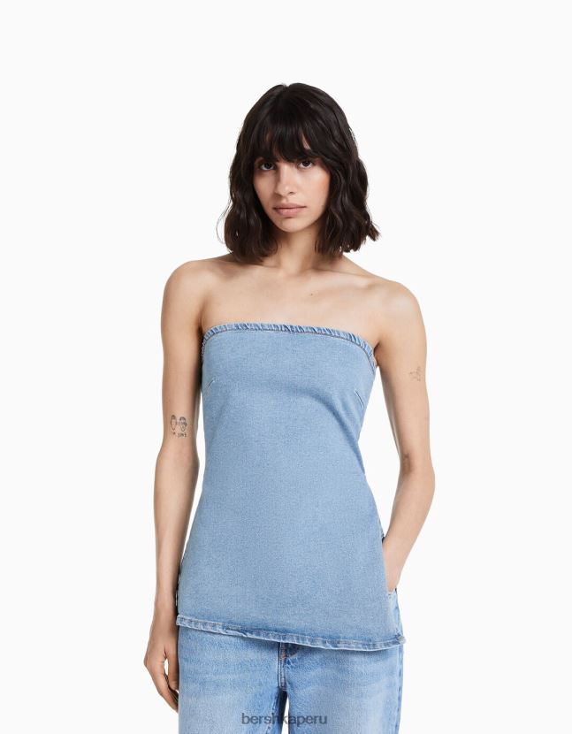 azul claro Bershka mujer top bandeau de mezclilla 806J6B1847