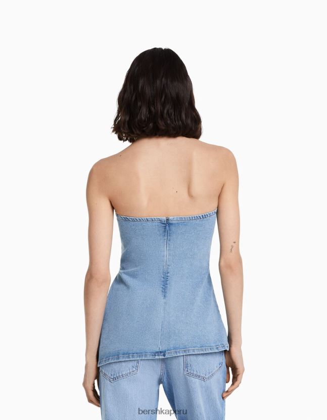 azul claro Bershka mujer top bandeau de mezclilla 806J6B1847