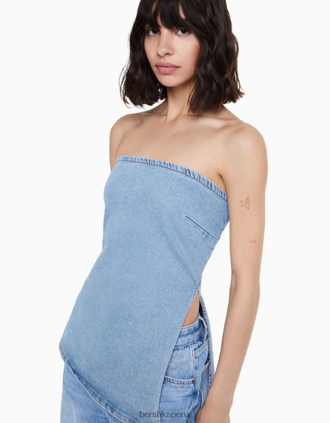 azul claro Bershka mujer top bandeau de mezclilla 806J6B1847