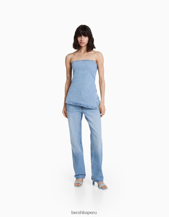 azul claro Bershka mujer top bandeau de mezclilla 806J6B1847