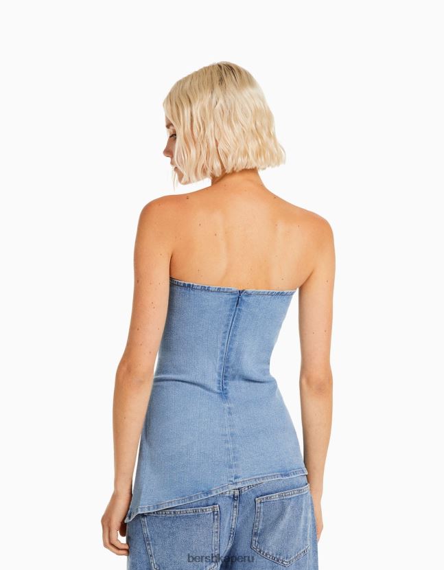 azul claro Bershka mujer top bandeau de mezclilla 806J6B712