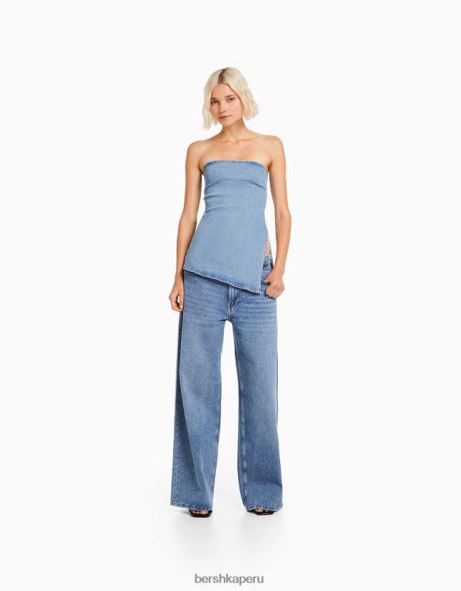 azul claro Bershka mujer top bandeau de mezclilla 806J6B712