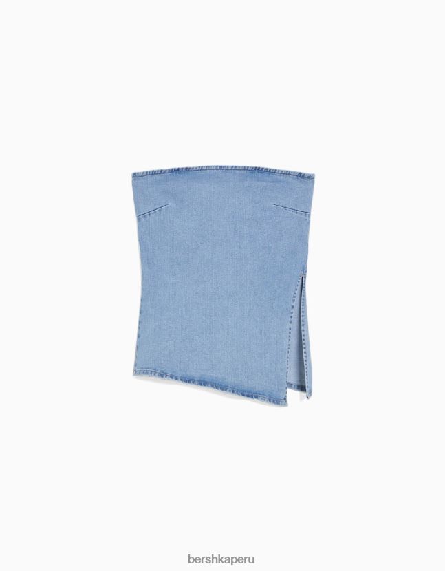 azul claro Bershka mujer top bandeau de mezclilla 806J6B712