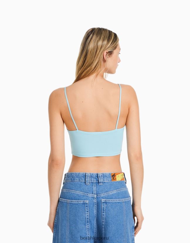 azul claro Bershka mujer top corto con tiras 806J6B821