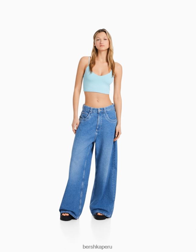 azul claro Bershka mujer top corto con tiras 806J6B821