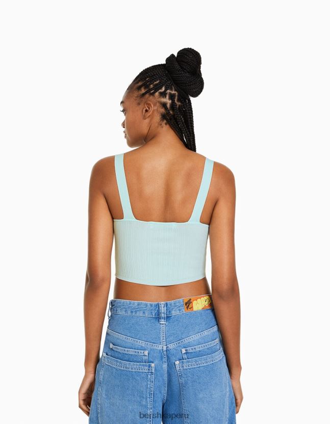 azul claro Bershka mujer top de canalé de nailon con tirantes 806J6B833