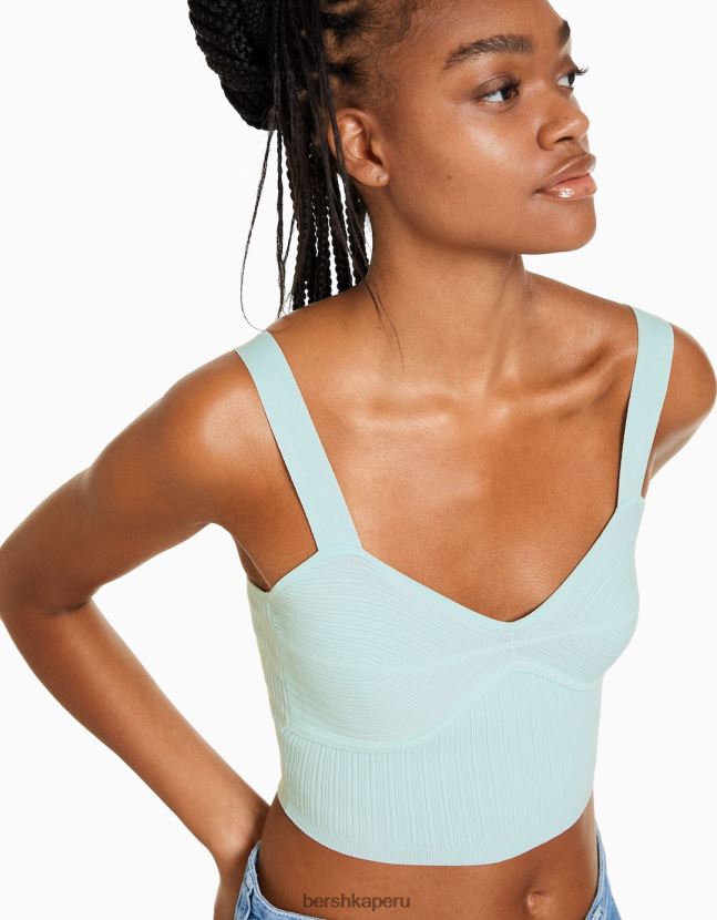 azul claro Bershka mujer top de canalé de nailon con tirantes 806J6B833