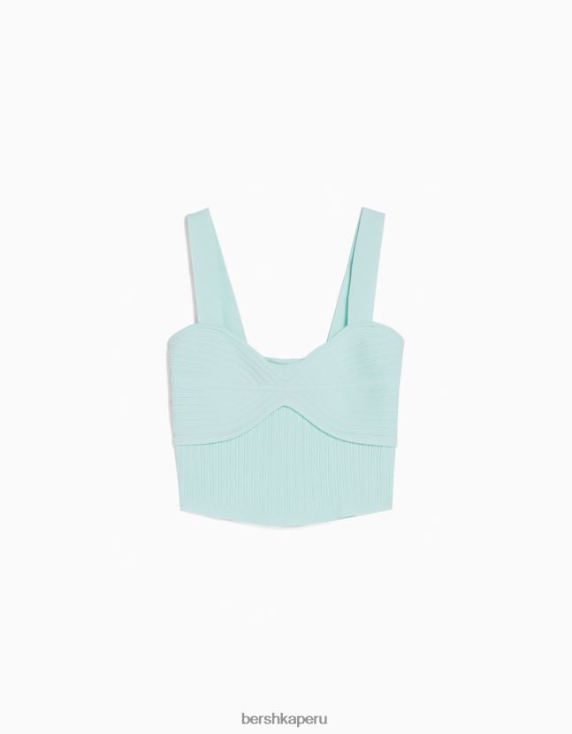 azul claro Bershka mujer top de canalé de nailon con tirantes 806J6B833
