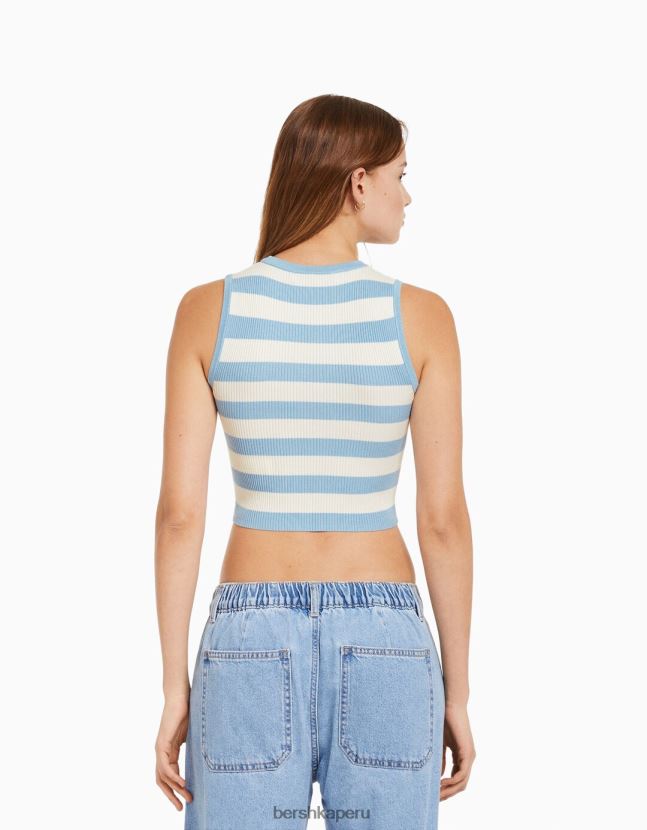 azul claro Bershka mujer top tejido a rayas sin mangas 806J6B883