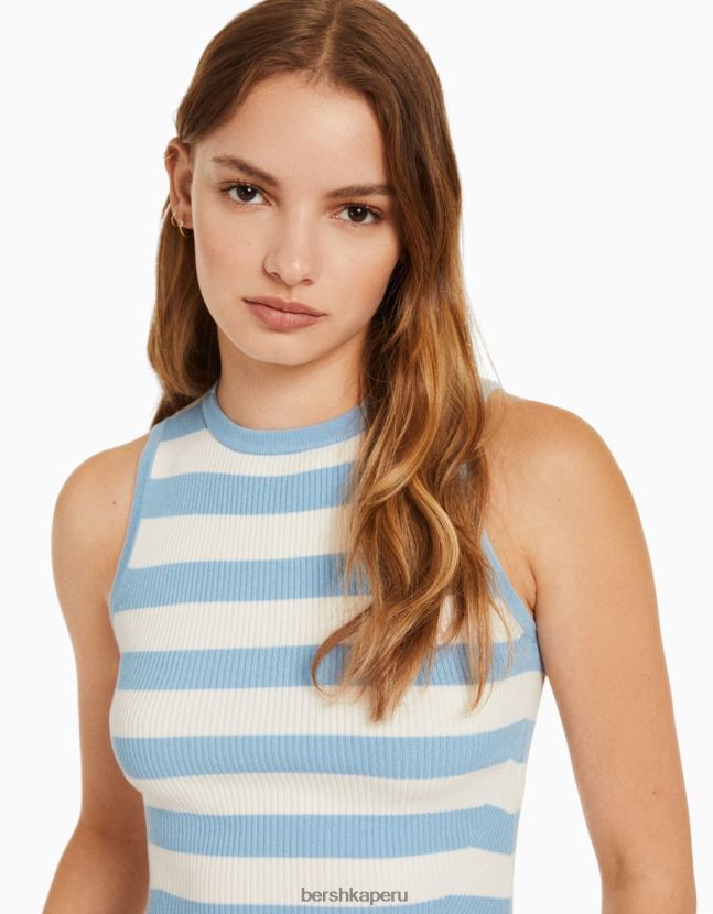 azul claro Bershka mujer top tejido a rayas sin mangas 806J6B883
