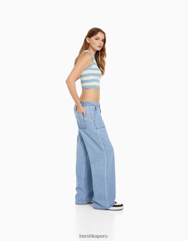 azul claro Bershka mujer top tejido a rayas sin mangas 806J6B883