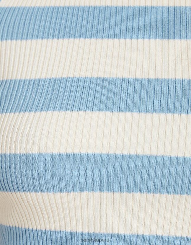 azul claro Bershka mujer top tejido a rayas sin mangas 806J6B883