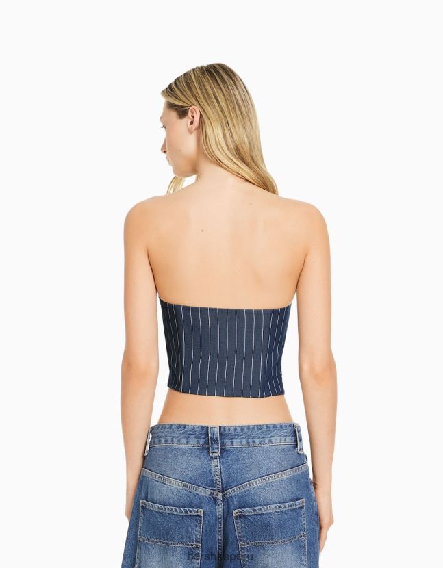azul oscuro Bershka mujer chaleco de vestir a rayas diplomáticas con hombros descubiertos 806J6B672
