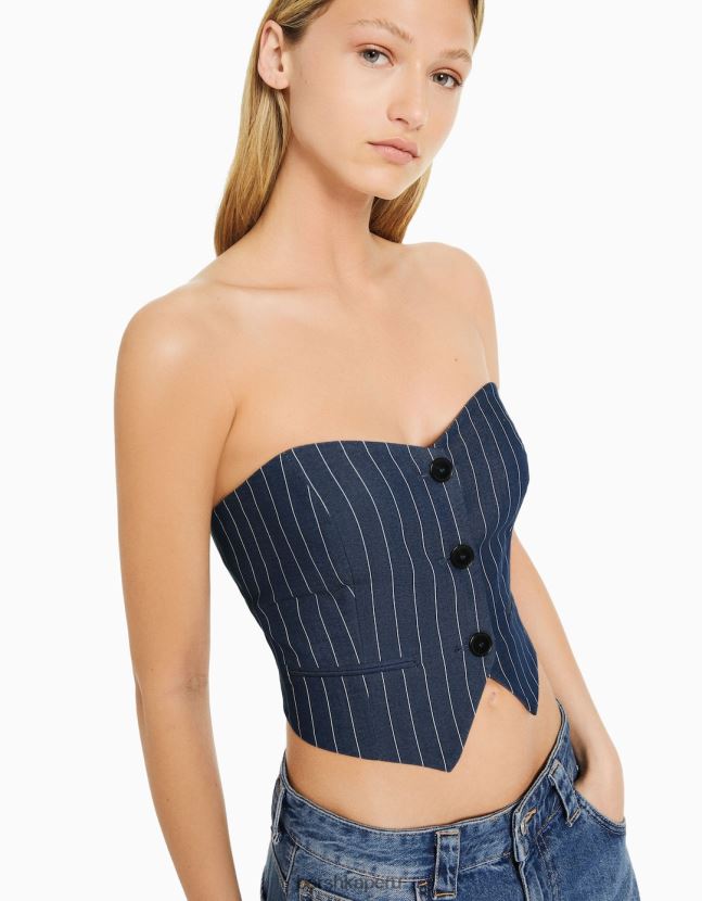 azul oscuro Bershka mujer chaleco de vestir a rayas diplomáticas con hombros descubiertos 806J6B672