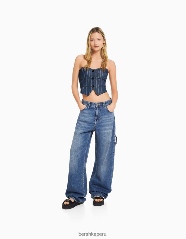 azul oscuro Bershka mujer chaleco de vestir a rayas diplomáticas con hombros descubiertos 806J6B672