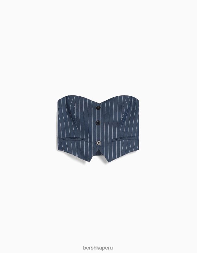 azul oscuro Bershka mujer chaleco de vestir a rayas diplomáticas con hombros descubiertos 806J6B672