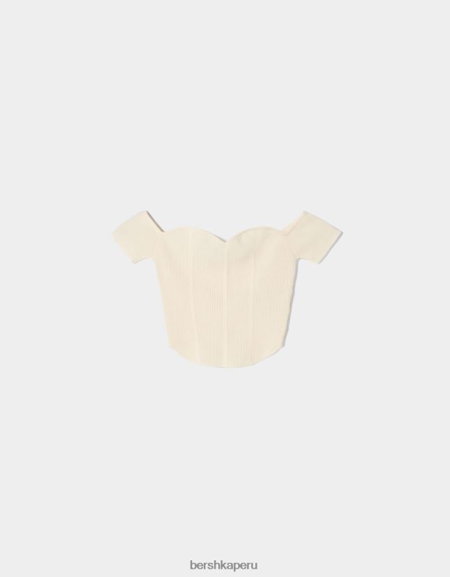 beige Bershka mujer corsé de punto con hombros descubiertos y manga corta 806J6B803