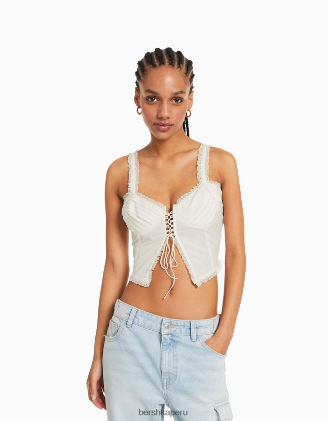 beige Bershka mujer corset top corto con tirantes 806J6B649