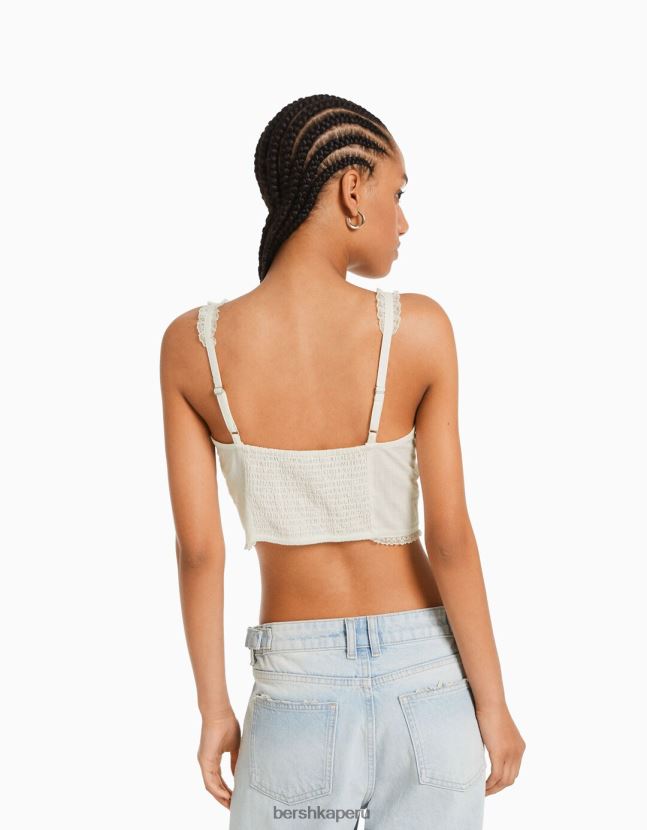 beige Bershka mujer corset top corto con tirantes 806J6B649