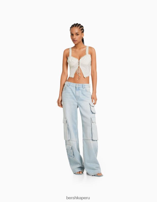 beige Bershka mujer corset top corto con tirantes 806J6B649