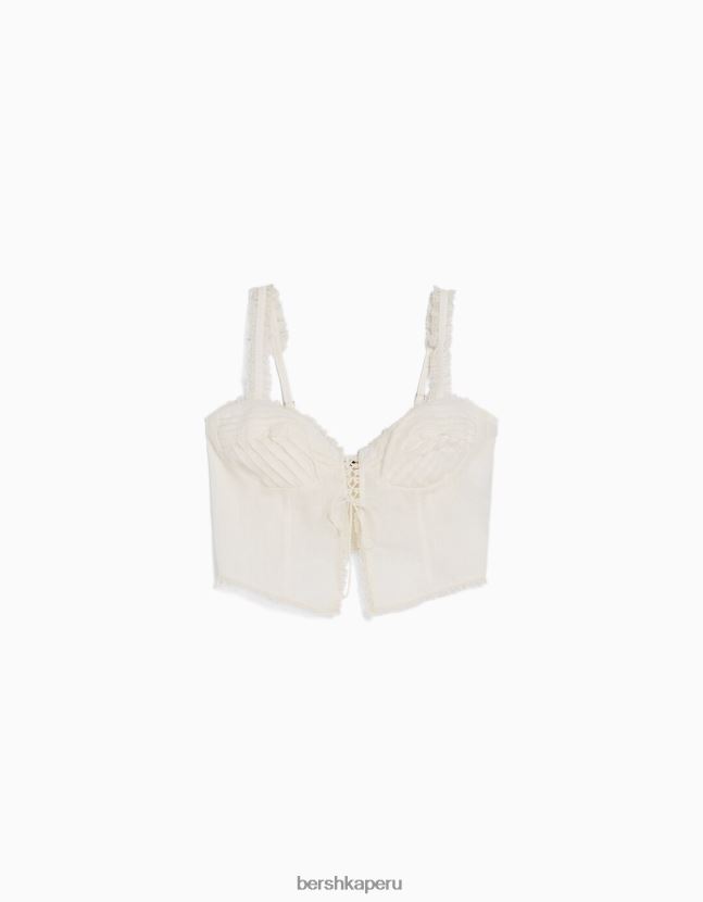 beige Bershka mujer corset top corto con tirantes 806J6B649