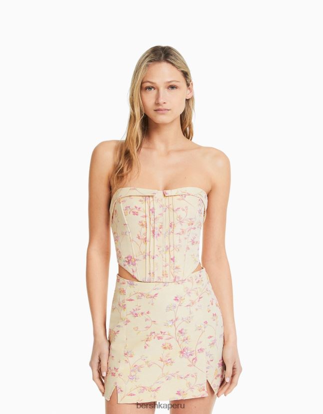 beige Bershka mujer top bustier texturizado estampado 806J6B660
