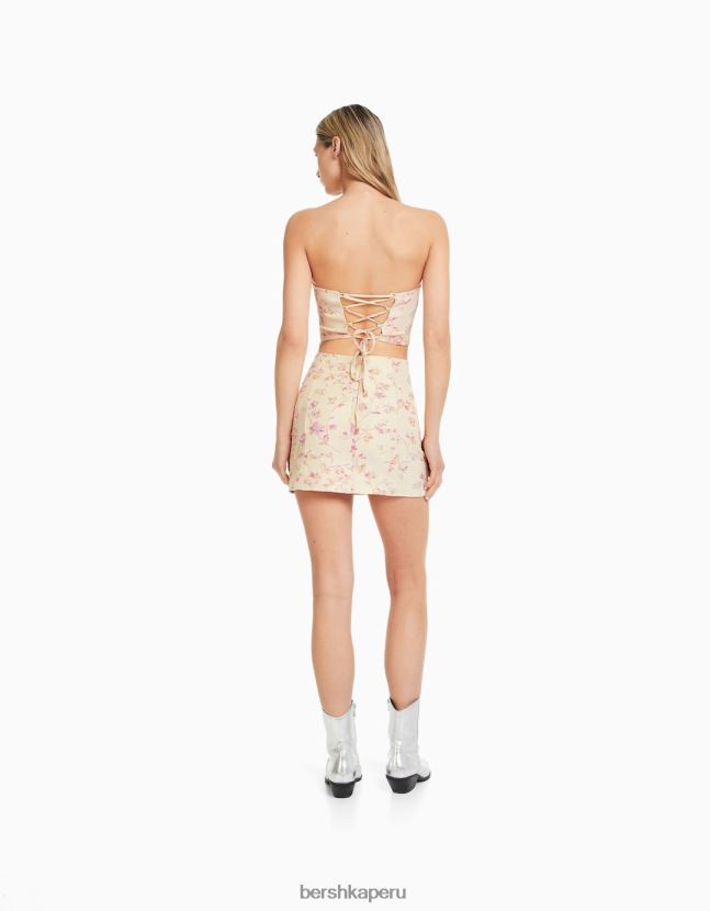 beige Bershka mujer top bustier texturizado estampado 806J6B660