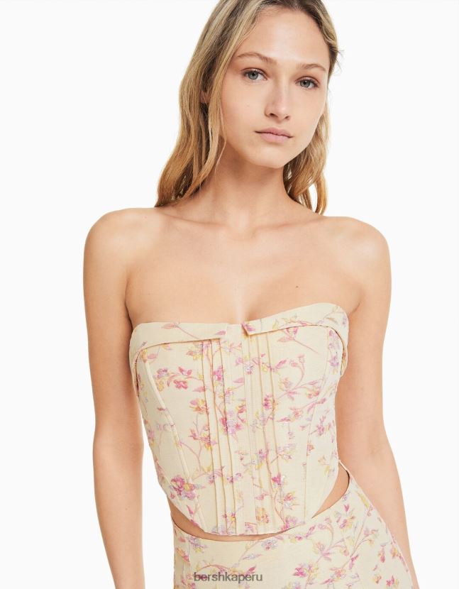 beige Bershka mujer top bustier texturizado estampado 806J6B660