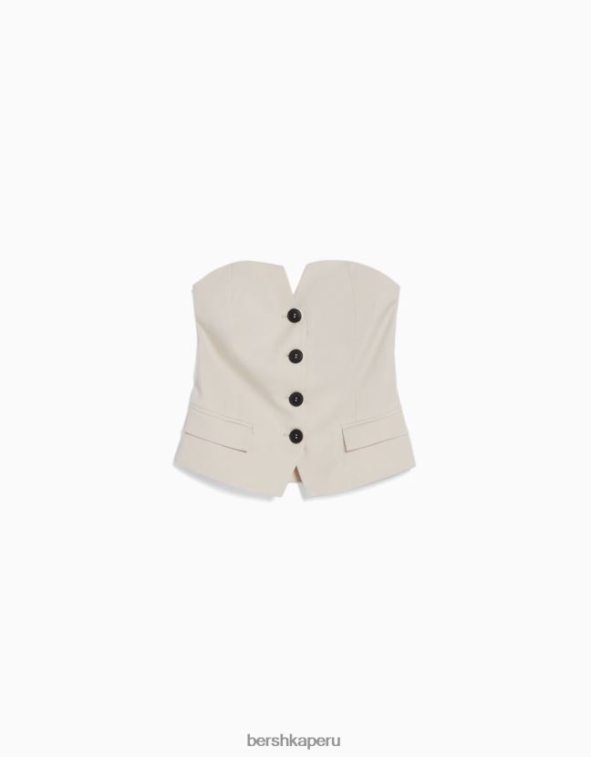 beige Bershka mujer top de sastre con botones 806J6B673