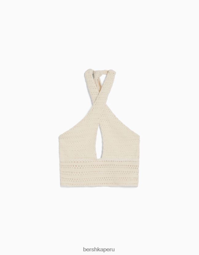 beige Bershka mujer top halter con detalle tejido 806J6B1934