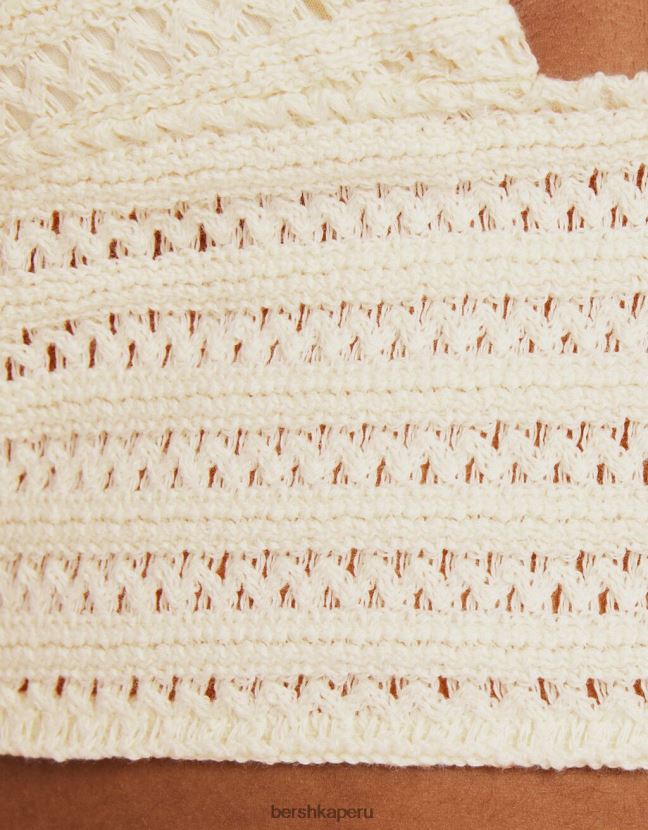 beige Bershka mujer top halter con detalle tejido 806J6B1934