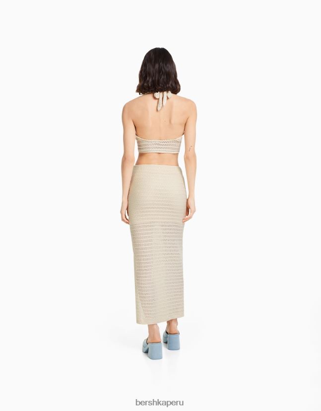 beige Bershka mujer top halter con detalle tejido 806J6B753