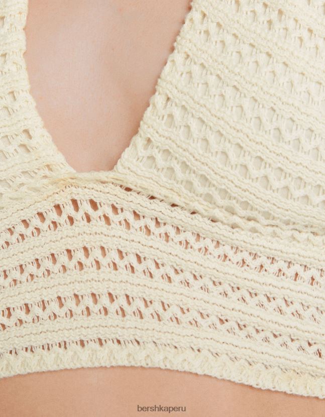 beige Bershka mujer top halter con detalle tejido 806J6B753