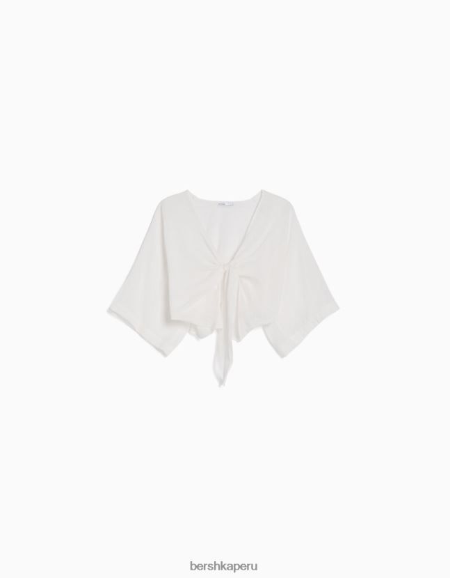 blanco Bershka mujer camisa rústica manga corta 806J6B743