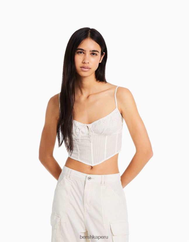 blanco Bershka mujer corsé con bordado suizo 806J6B650