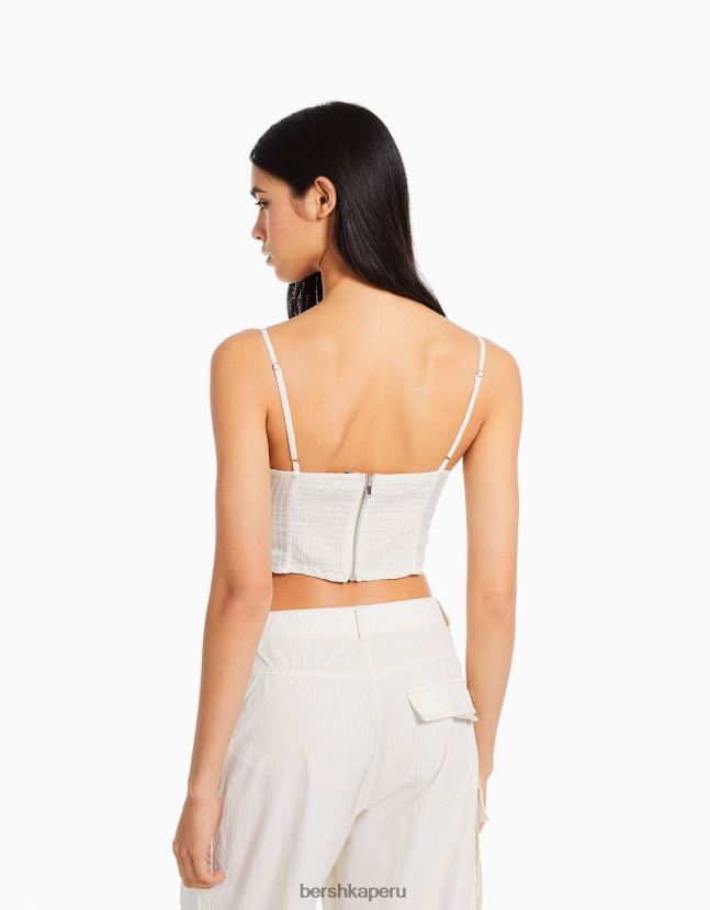 blanco Bershka mujer corsé con bordado suizo 806J6B650