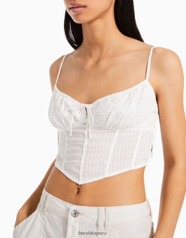 blanco Bershka mujer corsé con bordado suizo 806J6B650