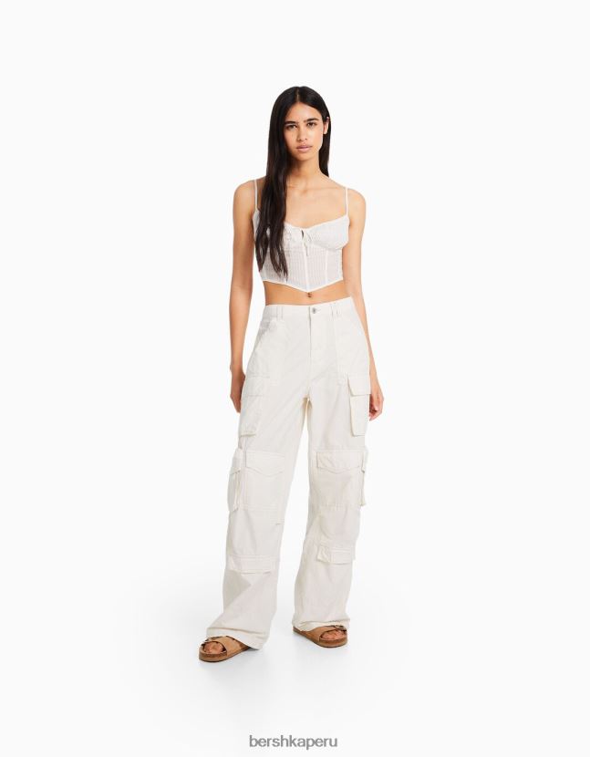 blanco Bershka mujer corsé con bordado suizo 806J6B650