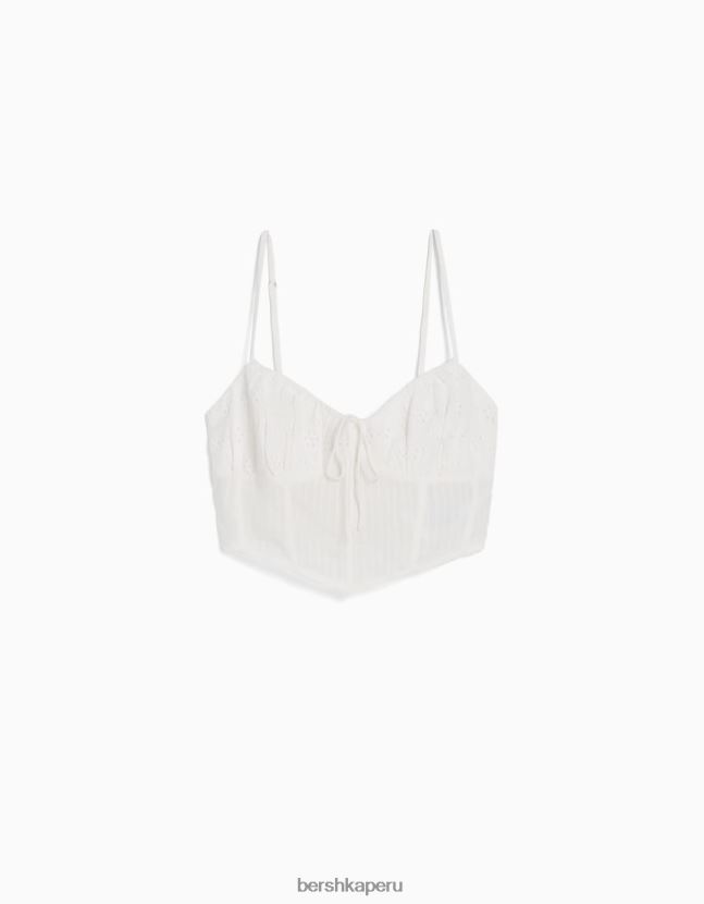 blanco Bershka mujer corsé con bordado suizo 806J6B650