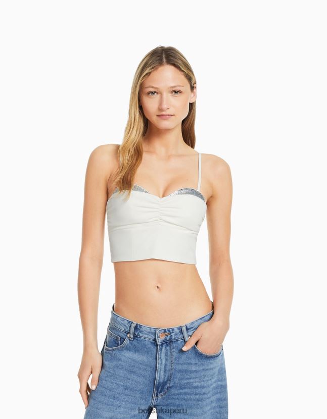 blanco Bershka mujer corsé de tiras con detalle de pedrería 806J6B736