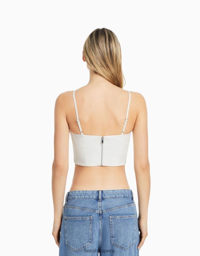blanco Bershka mujer corsé de tiras con detalle de pedrería 806J6B736