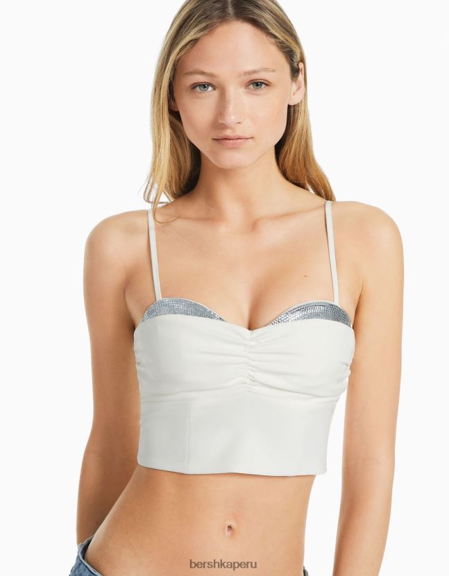 blanco Bershka mujer corsé de tiras con detalle de pedrería 806J6B736