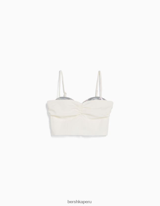 blanco Bershka mujer corsé de tiras con detalle de pedrería 806J6B736