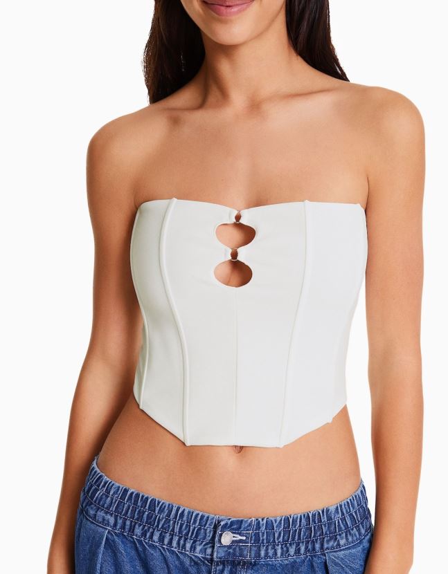 blanco Bershka mujer corsé top bandeau 806J6B675