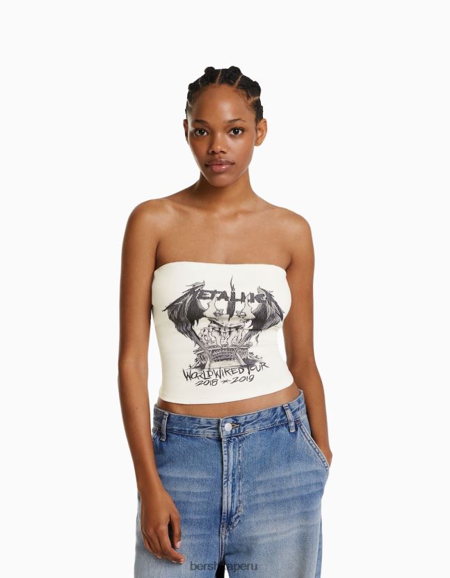 blanco Bershka mujer top bandeau con estampado metálico 806J6B667