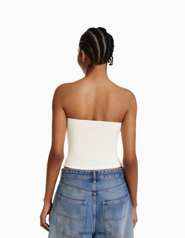 blanco Bershka mujer top bandeau con estampado metálico 806J6B667