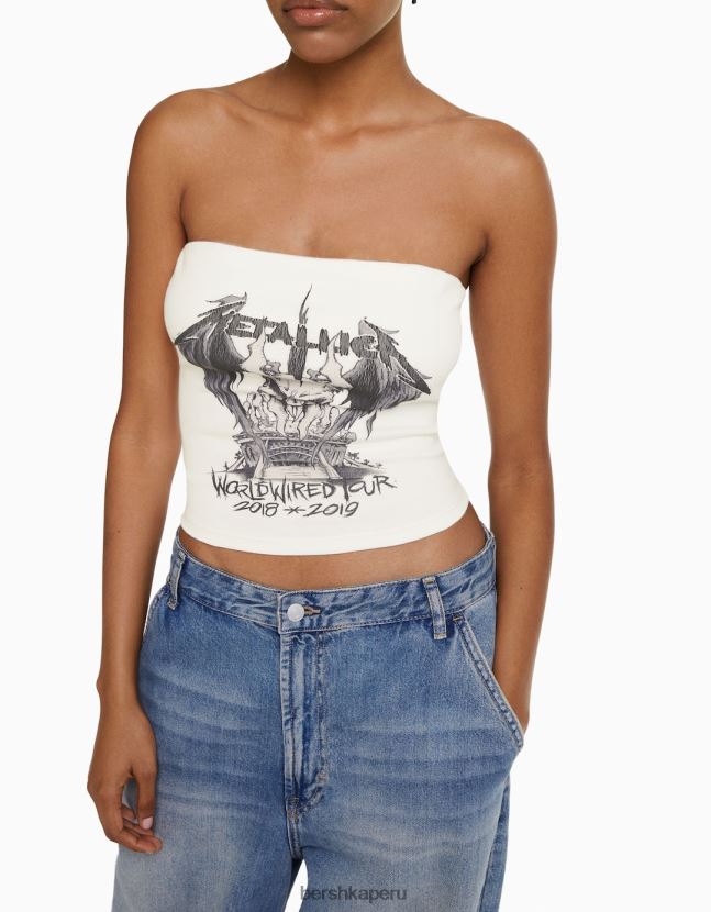 blanco Bershka mujer top bandeau con estampado metálico 806J6B667