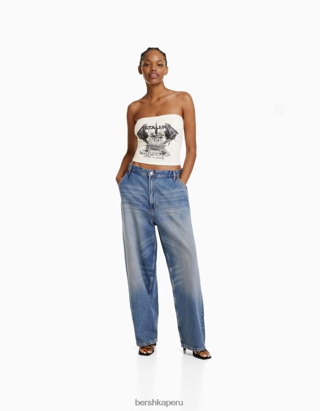 blanco Bershka mujer top bandeau con estampado metálico 806J6B667