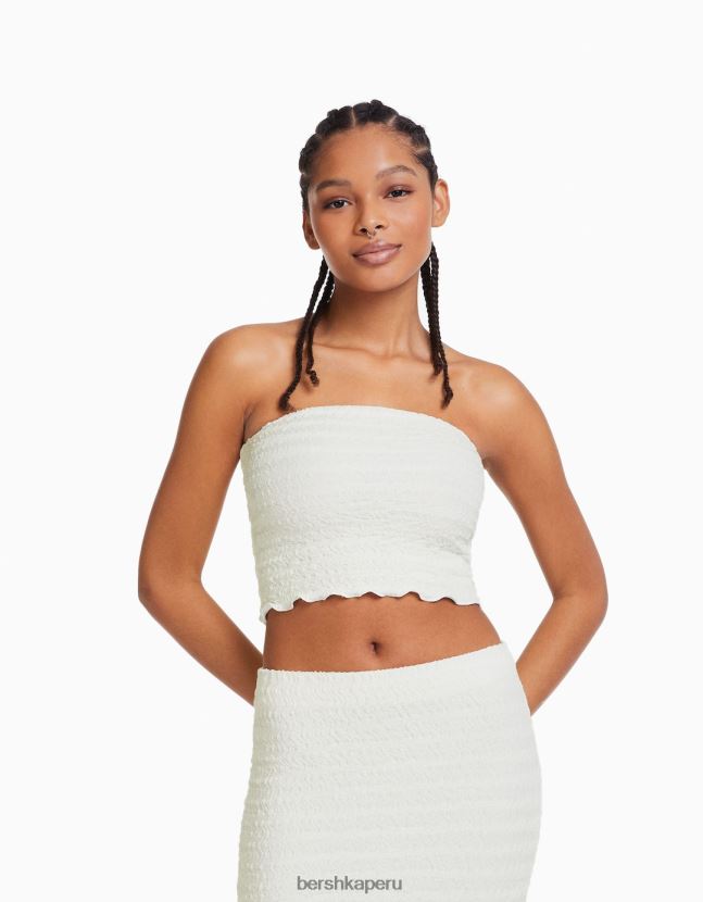 blanco Bershka mujer top bandeau tejido waffle 806J6B859