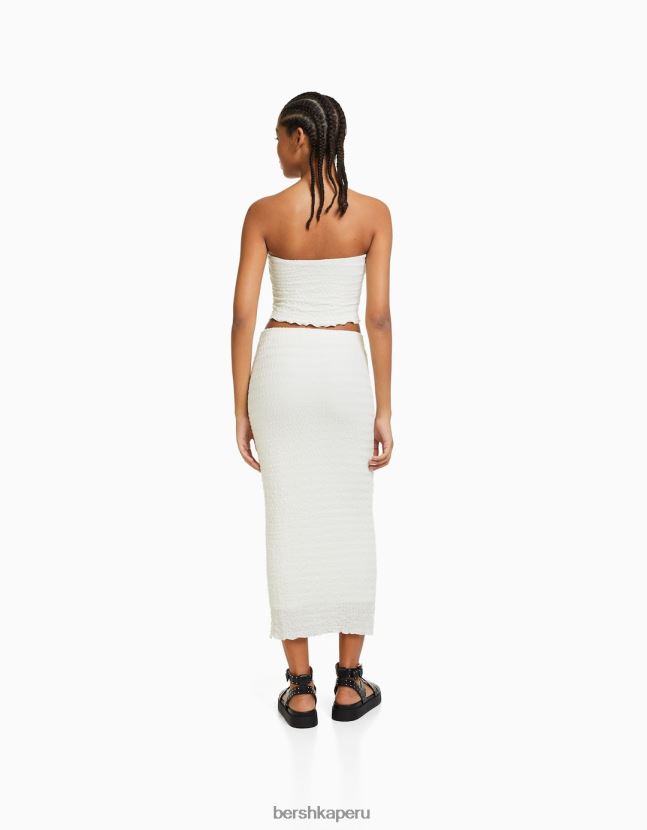 blanco Bershka mujer top bandeau tejido waffle 806J6B859